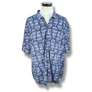 Tommy Bahama Shirt Mens 3XL XXXL Blue Pineapple Party Camp Silk Short Sleeve